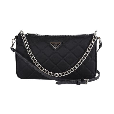 prada black quilted nylon chain strap crossbody|Prada nylon backpacks.